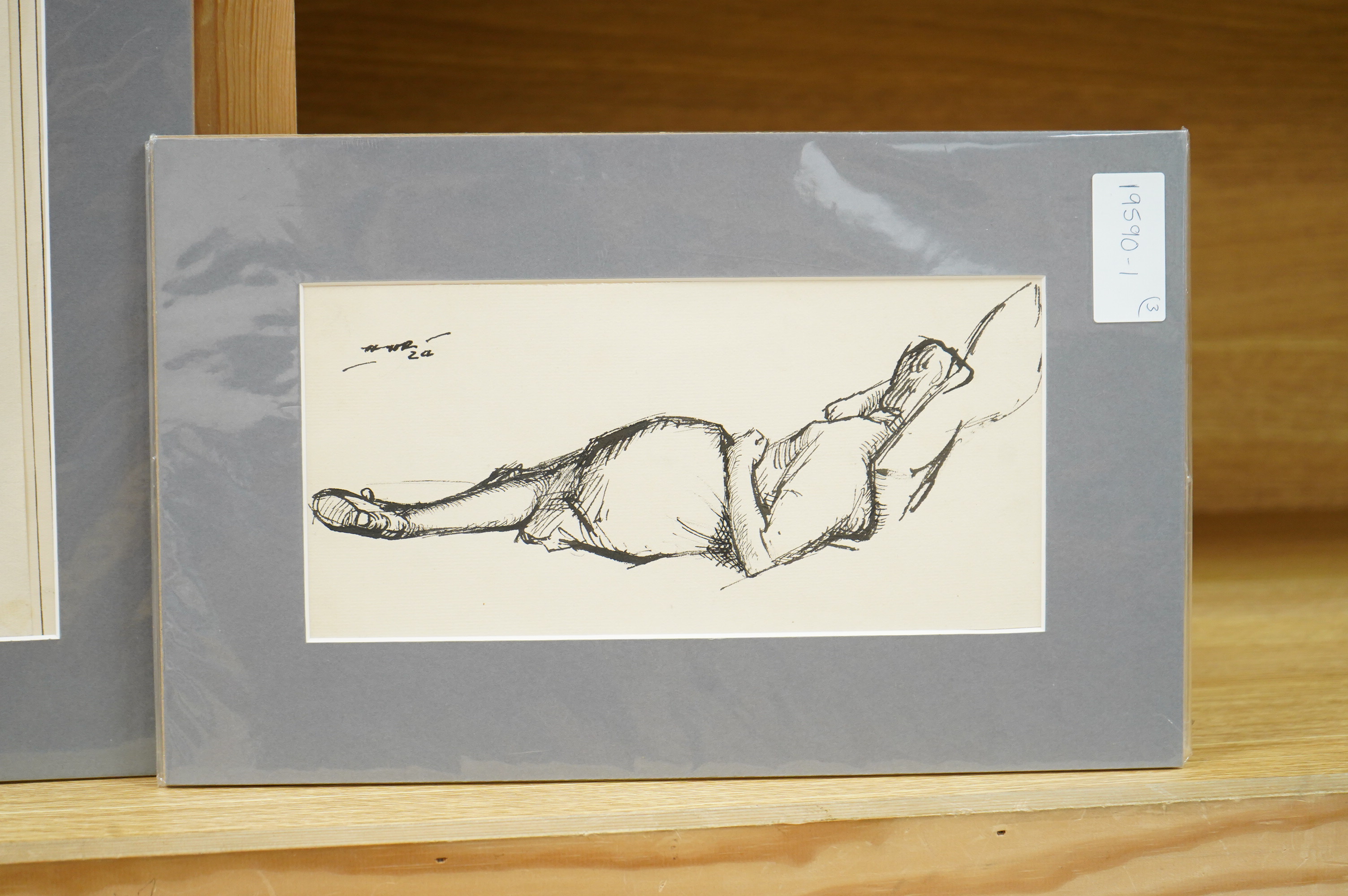 Harold Hope Read (1881-1959), ‘Resting Woman’, ‘Girl Standing’ and ‘Woman Resting’, each signed, each with Bowden Fine Art labels verso, three pen and inks on paper, mounted, unframed, largest 25 x 13cm